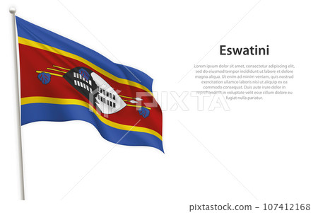 Waving flag of Eswatini on white background. Template for independence day Waving flag of Eswatini on white background. Template for independence day 107412168