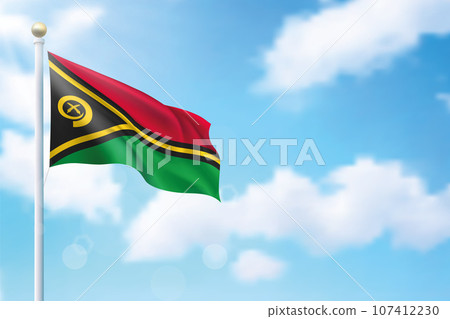 Waving flag of Vanuatu on sky background. Template for independence 107412230