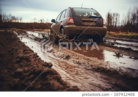 Off-road travel on dirty forest road. Off-road travel on dirty forest road. 107412408