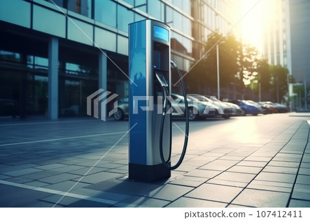 Automatic charging station for electric vehicles. Vertical photo. 107412411