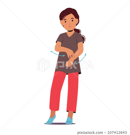 Little Girl with Repetitive Movements and Speaking Patterns as Symptom of Autism Disease. Child Character with Disorder Little Girl with Repetitive Movements and Speaking Patterns as Symptom of Autism Disease. Child Character with Disorder 107412643