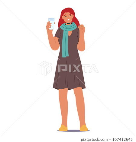 Young Woman Takes Her Prescribed Medicine, A Moment Of Self-care In Her Daily Routine, Prioritizing Her Health 107412645