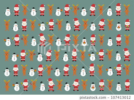 Christmas background illustration: Santa, reindeer and snowman pattern 107413012