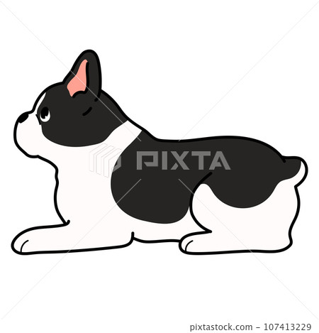 Illustration of a simple and cute French bulldog lying down with main lines Illustration of a simple and cute French bulldog lying down with main lines 107413229