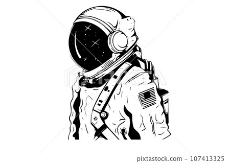 Astronaut spaceman hand drawn ink sketch. Engraving style vector illustration. 107413325
