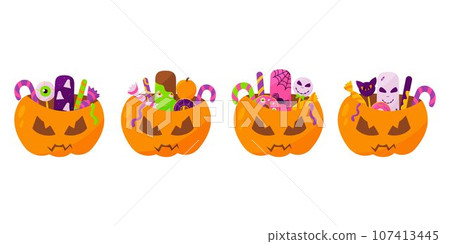 pumpkin sweets halloween set basket elements vecto 107413445
