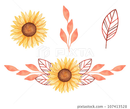 Autumn frame, banner, background.Sunflower with leaves.Seasonal holidays design.Thanksgiving,Halloween.Rustic wedding. Autumn frame, banner, background.Sunflower with leaves.Seasonal holidays design.Thanksgiving,Halloween.Rustic wedding. 107413528