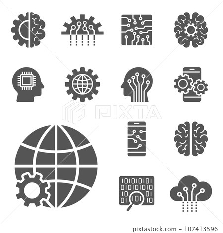 AI and IoT icons set. Symbols in flat outline design. EPS10. 107413596