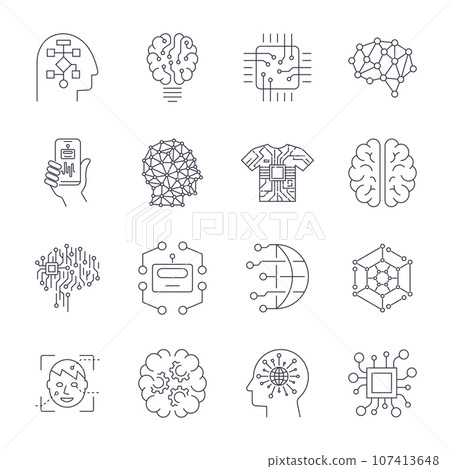 Artificial Intelligence, AI icon set. 107413648