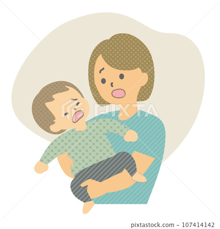 插畫素材:母親抱著抱怨的幼兒 插畫素材:母親抱著抱怨的幼兒 107414142