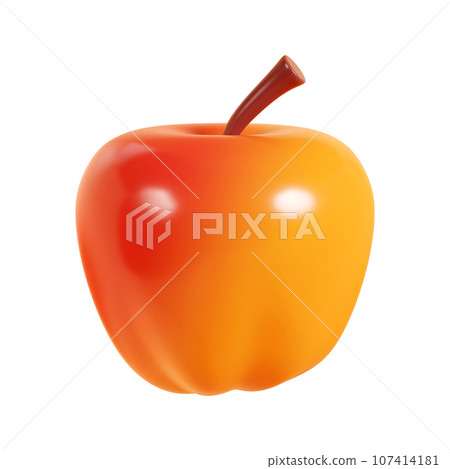 Ripe orange apple with red side 3d render illustration. Cartoon icon of juicy healthy sweet fruit for autumn and thanksgiving design. Simple healthy food for fall harvest and crop concept. Ripe orange apple with red side 3d render illustration. Cartoon icon of juicy healthy sweet fruit for autumn and thanksgiving design. Simple healthy food for fall harvest and crop concept. 107414181
