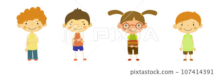 Happy Smiling Children Standing with Friendly Face Vector Set Happy Smiling Children Standing with Friendly Face Vector Set 107414391