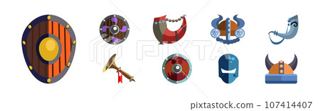 Viking and Warrior Game Icon and Battle Object... - Stock Illustration ...