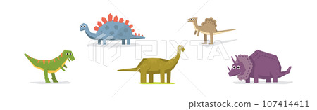 Funny Dinosaur Animal as Prehistoric Wild Beast Vector Set Funny Dinosaur Animal as Prehistoric Wild Beast Vector Set 107414411
