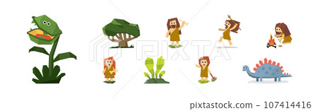 Prehistoric Stone Age People Characters and Caveman Vector Set Prehistoric Stone Age People Characters and Caveman Vector Set 107414416