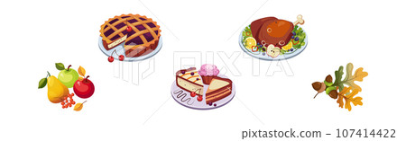Happy Autumn Thanksgiving Day Objects and Element Vector Set Happy Autumn Thanksgiving Day Objects and Element Vector Set 107414422