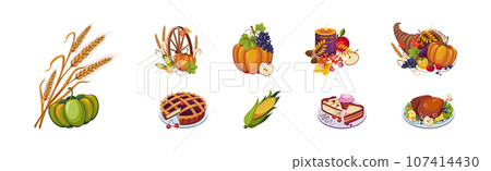 Happy Autumn Thanksgiving Day Objects and Element Vector Set Happy Autumn Thanksgiving Day Objects and Element Vector Set 107414430