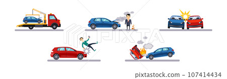 Car Accident on the Road and Traffic Incident Vector Set 107414434