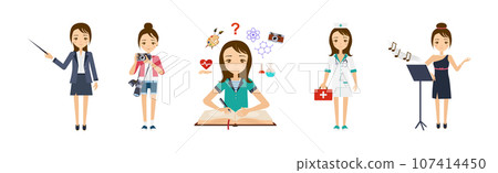 Happy Woman Character of Different Profession Vector Set Happy Woman Character of Different Profession Vector Set 107414450