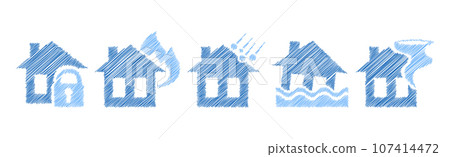 House and Property Insurance Blue Flat Icon Pen Drawn Vector Set House and Property Insurance Blue Flat Icon Pen Drawn Vector Set 107414472