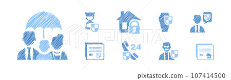 Insurance Case and Risk Security Against Unpleasant Incidents Pen Drawn Vector Set 107414500