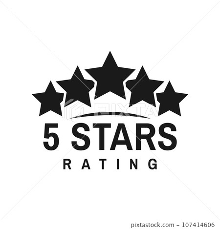 Five star rating icon, best award symbol. Product premium quality evaluation, business reputation evaluation or goods user ranking or rate vector symbol. Client review pictogram with black five stars 107414606