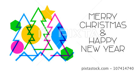 Merry Christmas and Happy New Year. Greeting card with abstract geometric design. Merry Christmas and Happy New Year. Greeting card with abstract geometric design. 107414740