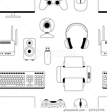 Pattern with computer equipment. Gaming...-插圖素材 [107414744] - PIXTA圖庫
