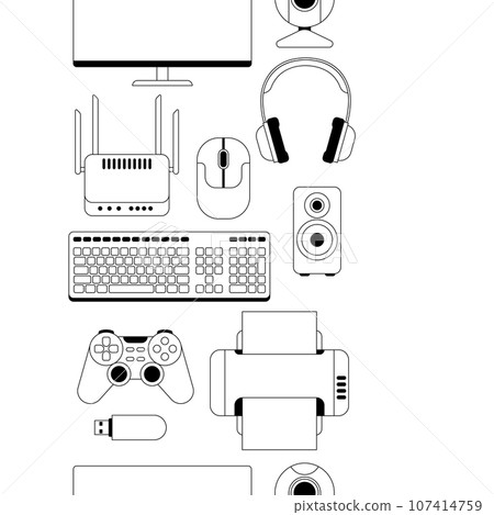 Pattern with computer equipment. Gaming technology and work devices. 107414759