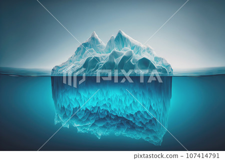 Submerged iceberg in a ocean. Splitwater image of white ice huge lump in water. Antarctic landscape. Generative AI Submerged iceberg in a ocean. Splitwater image of white ice huge lump in water. Antarctic landscape. Generative AI 107414791