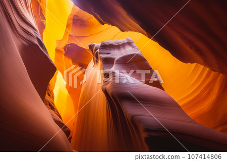 Colorful sandstone canyon. Curved abstract walls. Generative AI 107414806