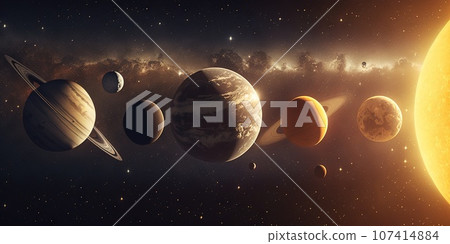 Space scene with planets, distant stars and nebulas. Generative AI 107414884