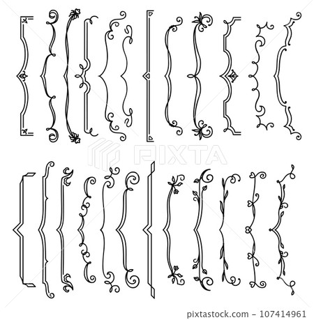 Floral wedding parenthesis borders and outline arrow decorations, vector frames and dividers. Flourish vignette borders and delimiters or separators for wedding invitation card and decoration elements Floral wedding parenthesis borders and outline arrow decorations, vector frames and dividers. Flourish vignette borders and delimiters or separators for wedding invitation card and decoration elements 107414961