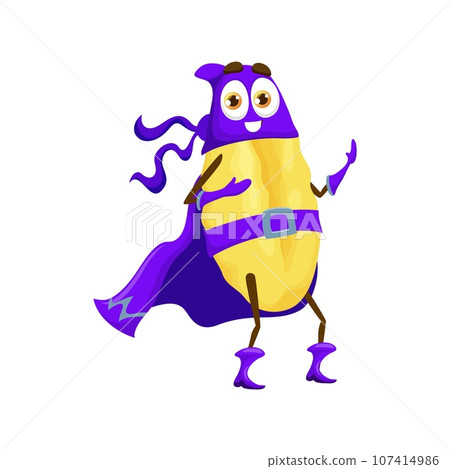 Cartoon gnocchetti sardi italian pasta food superhero character. Isolated vector super hero macaroni personage wear purple defender costume that reflects heroic nature and readiness to save the world 107414986