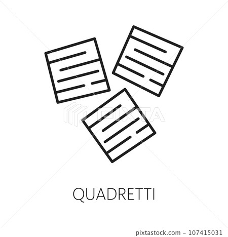Square-shaped Quadretti pasta flakes isolated outline icon. Vector Italian food cuisine, Italy traditional quadretti pasta thin line Square-shaped Quadretti pasta flakes isolated outline icon. Vector Italian food cuisine, Italy traditional quadretti pasta thin line 107415031