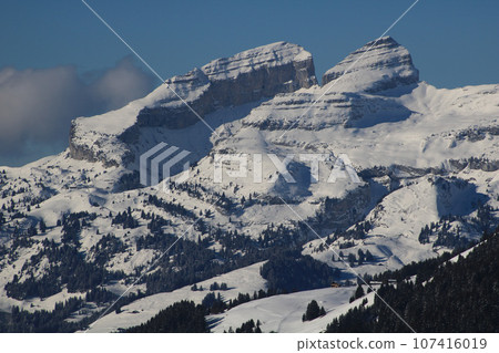 Beautiful shaped mountains near Aigle, Switzerland. 107416019