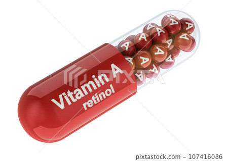 Vitamin A capsule, retinol. 3D rendering 107416086
