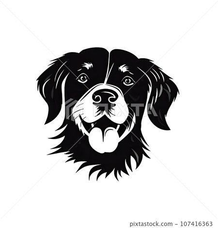 Illustration logo of black dog's face head on a white background. Adoption Campaigns, attention to animals in need of a new home. Protection and care of pets Illustration logo of black dog's face head on a white background. Adoption Campaigns, attention to animals in need of a new home. Protection and care of pets 107416363