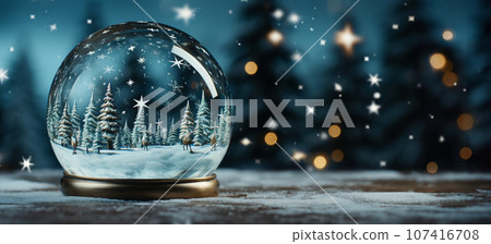 Christmas Snow Globe with Pine Trees and Cabin... - Stock Illustration ...