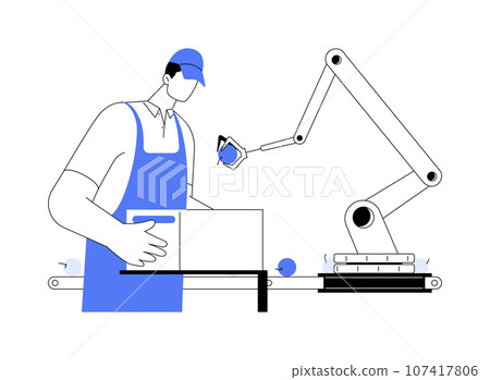 Pick and place robots abstract concept vector illustration. 107417806