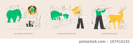 Wildlife preservation abstract concept vector illustrations. Wildlife preservation abstract concept vector illustrations. 107418191