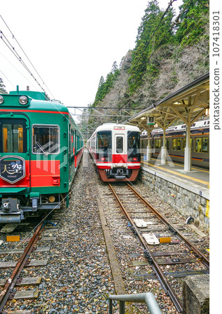 ``Tenku'' is stopping at Gokurakubashi Station and ``Koya'' has departed. 107418301