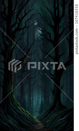 Fog in the forest landscape nature scenery... - Stock Illustration ...
