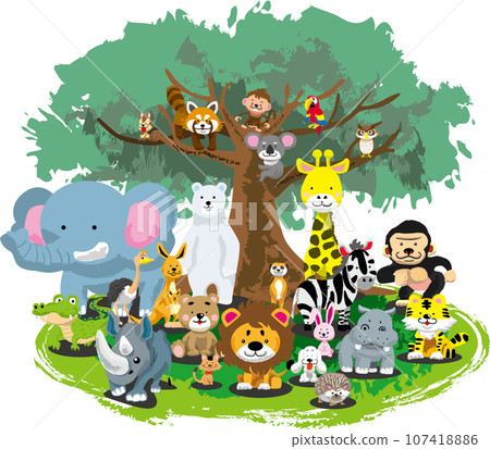 Illustration of animals playing happily in nature Illustration of animals playing happily in nature 107418886