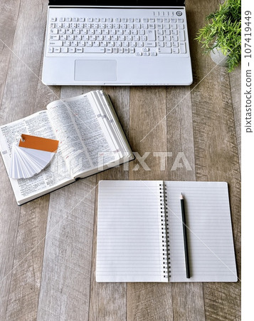 Exam study English-Japanese dictionary and memorization cards vertical position Exam study English-Japanese dictionary and memorization cards vertical position 107419449