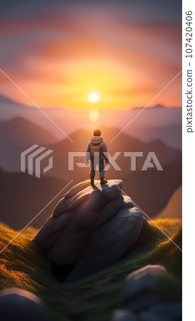 Sunrise over mountain nature scenery landscape illustration Sunrise over mountain nature scenery landscape illustration 107420406