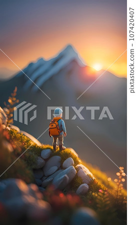Sunrise over mountain nature scenery landscape illustration Sunrise over mountain nature scenery landscape illustration 107420407