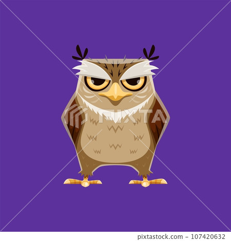 Halloween owl, horror night holiday cartoon monster for trick or treat greeting, vector symbol. Happy Halloween holiday witch owl bird with scary eyes for spooky night celebration 107420632