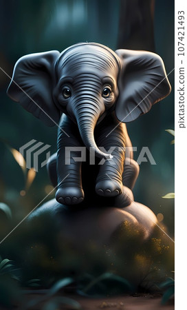 3D baby elephant cartoon character design illustration  107421493