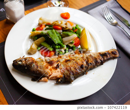 Appetizing grilled trout 107422119
